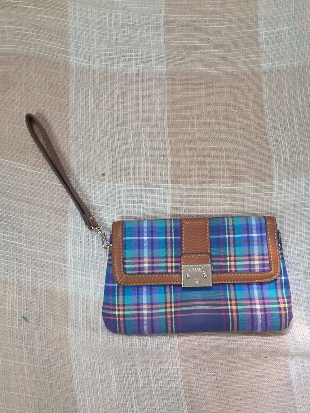 y2k Preppy Coquette Twee Blue, Purple, Brown Plaid Tartan Clutch Wristlet Wallet